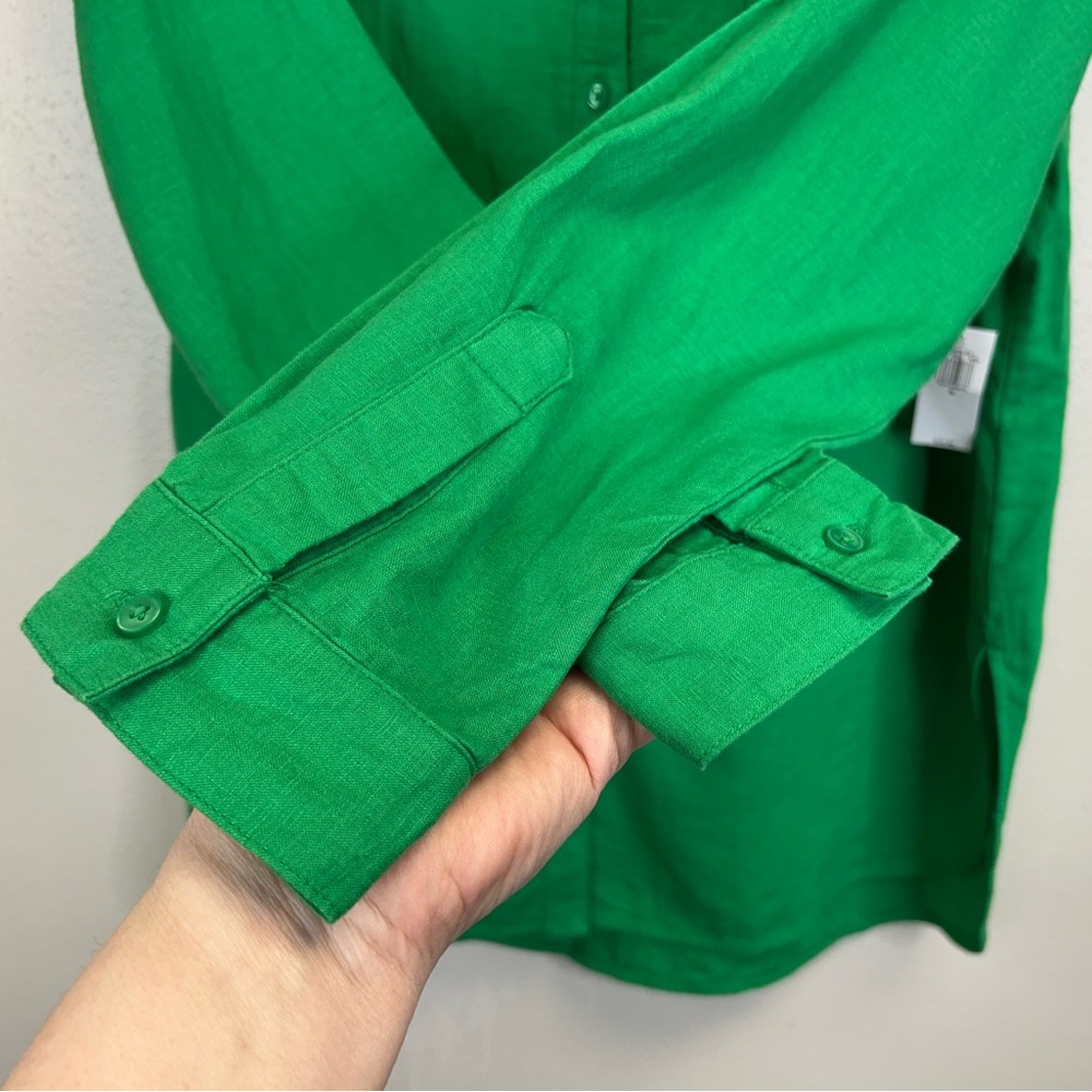 Old Navy Women’s M Vibrant Kelly Green Linen Button Down Shirt St. Patrick’s Day - Picture 8 of 11